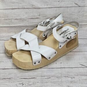 Jeffrey Campbell White Strap Wooden Wedge Platform Sandals red Size 9M